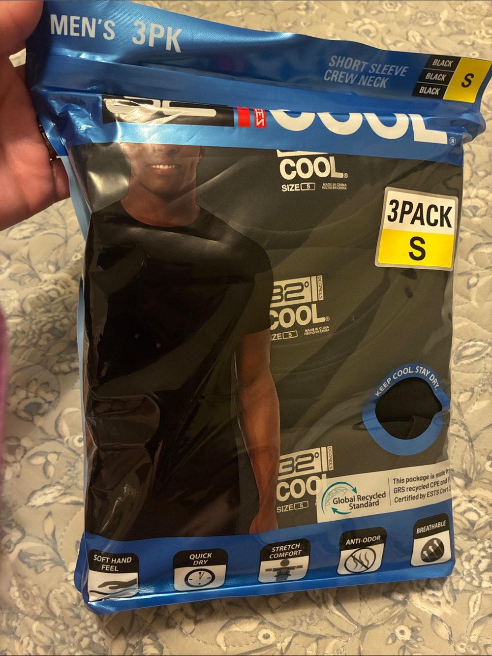 32 Degrees Black Men's 3-Pack Short Sleeve Crew Neck T-Shirts